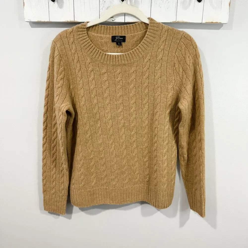 J.Crew Cashmere Cable Knit Sweater Camel Crewneck Women’s S EUC